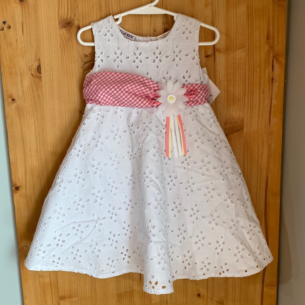 White Dress with Pink Flower Sash